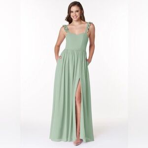 Azazie Sage Green Ruffle Maxi Dress